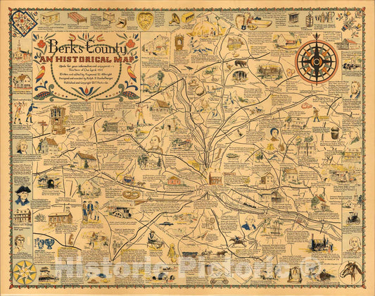 Historic Map : Berks County, Pennsylvania, An Historical Map., 1947, Vintage Wall Art