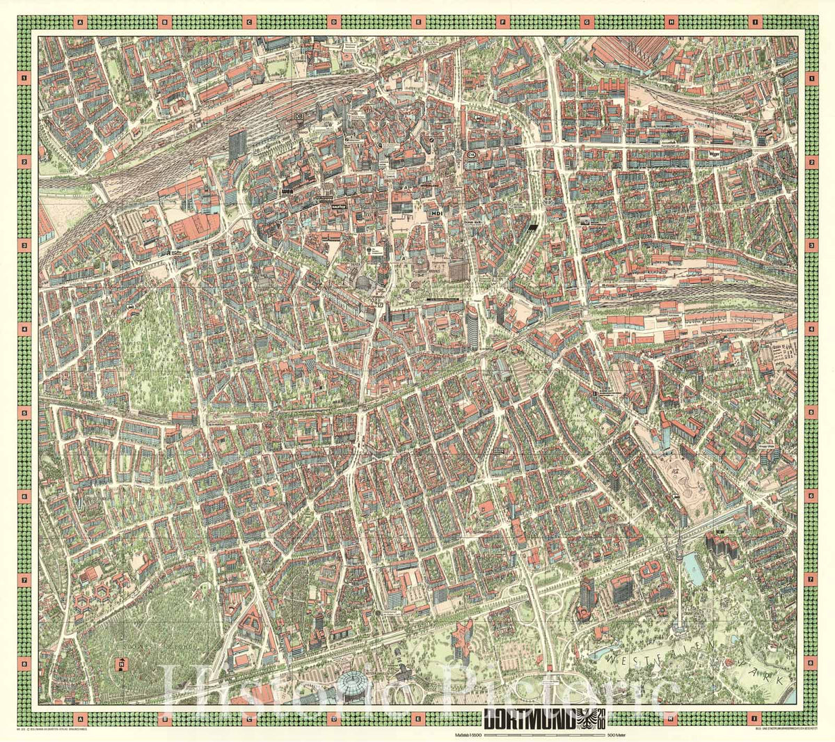 Dortmund, Germany - Pictorial Map, 2000 - Historical Map Print