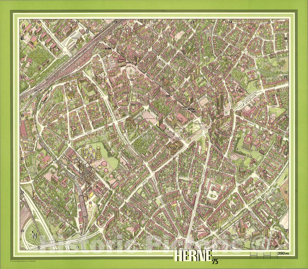 Historic Map : Herne, Germany., 1975, Vintage Wall Art