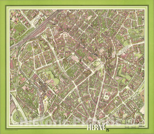 Historic Map : Herne, Germany., 1975, Vintage Wall Art