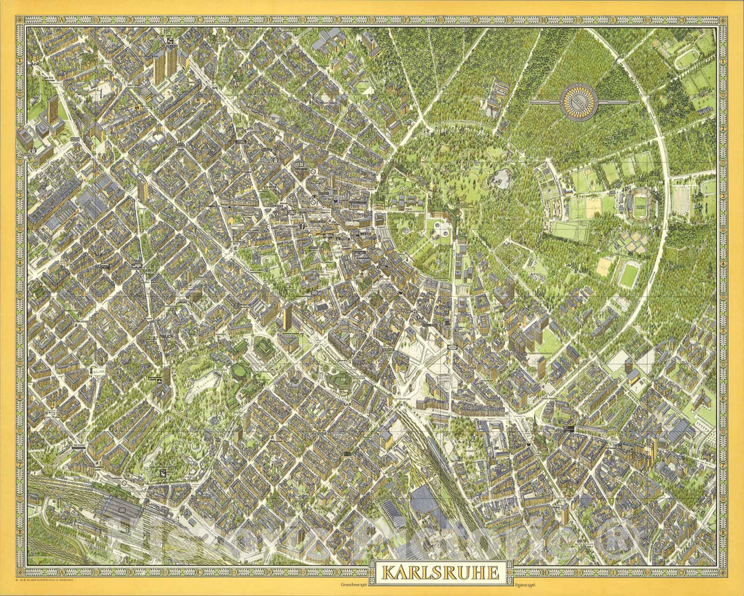 Historic Map : Karlsruhe, Germany., 1976, Vintage Wall Art