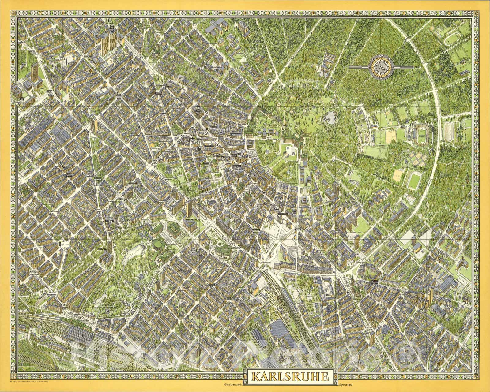 Historic Map : Karlsruhe, Germany., 1976, Vintage Wall Art