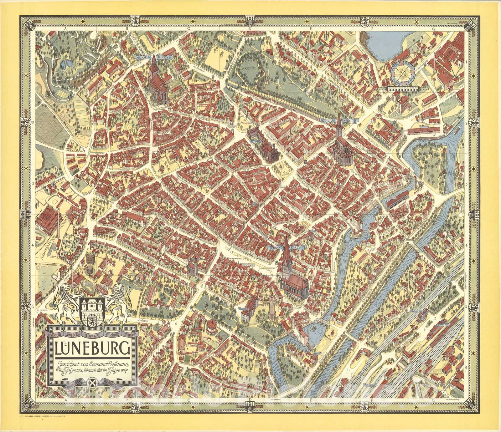 Luneburg - Pictorial Map, 1967 - Historical Map Print
