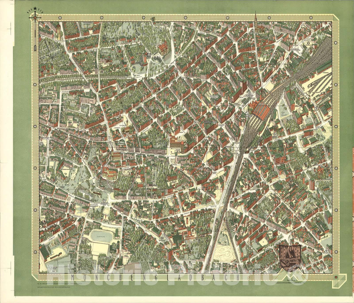 Historic Map : Moenchengladbach, Germany., 1962, Vintage Wall Art