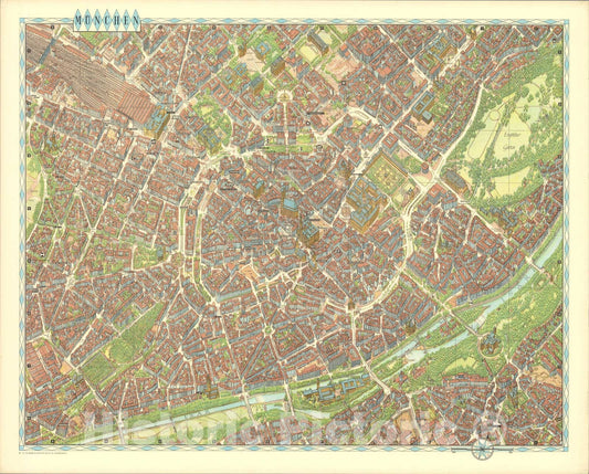 Historic Map : Muenchen, Germany., 1970, Vintage Wall Art
