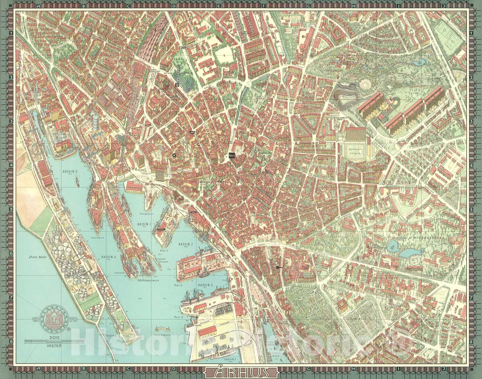 Aarhus, Denmark - Pictorial Map, 1970