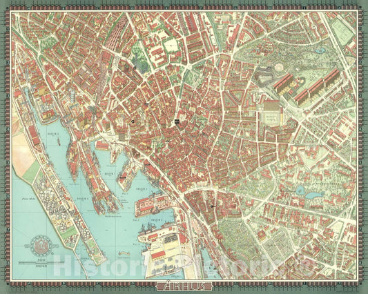 Historic Map : Aarhus, Denmark., 1970, Vintage Wall Art