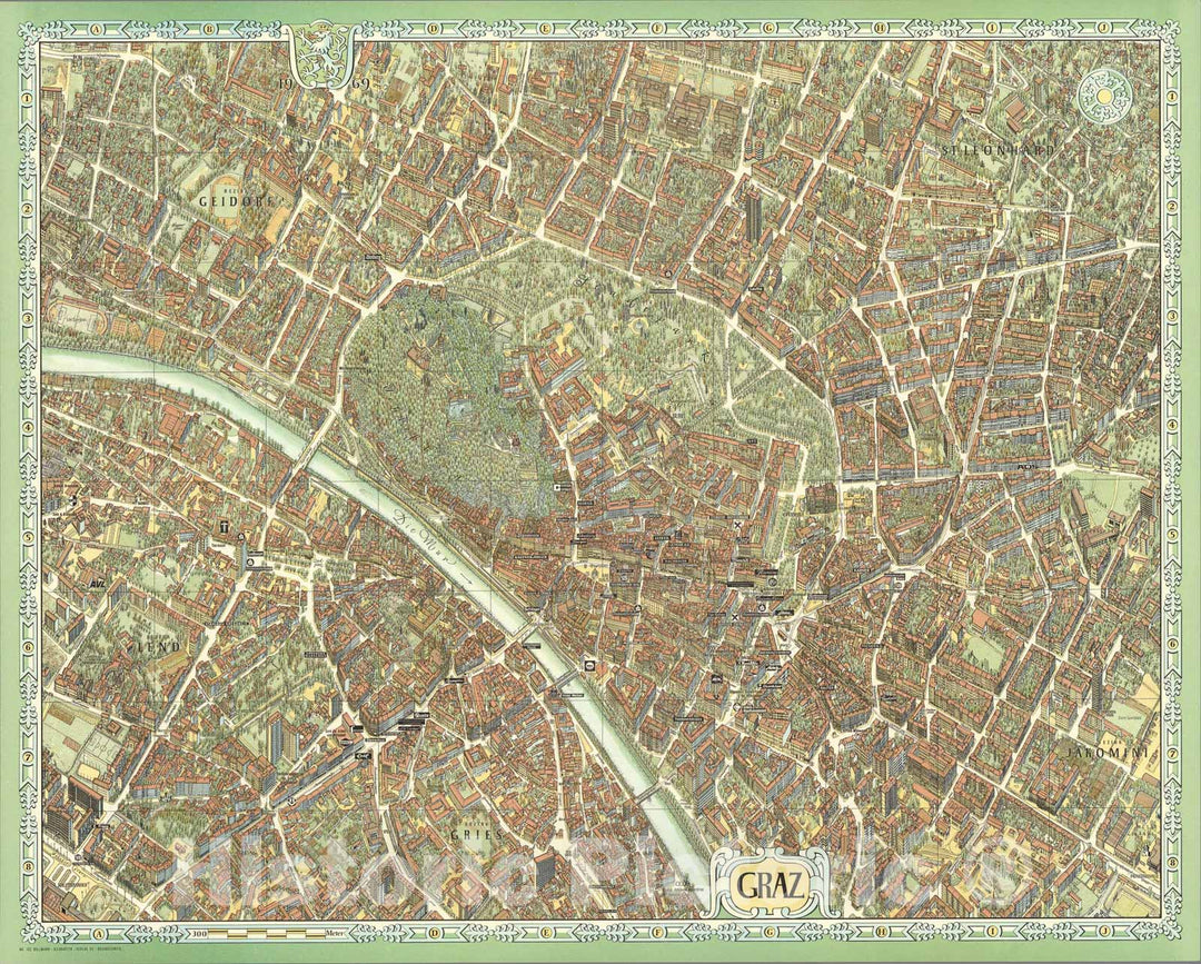 Historic Map : Graz, Austria., 1969, Vintage Wall Art