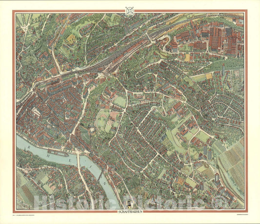 Historic Map : Schaffhausen, Switzerland., 1981, Vintage Wall Art