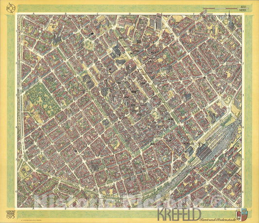 Historic Map : Krefeld, Germany., 1975, Vintage Wall Art