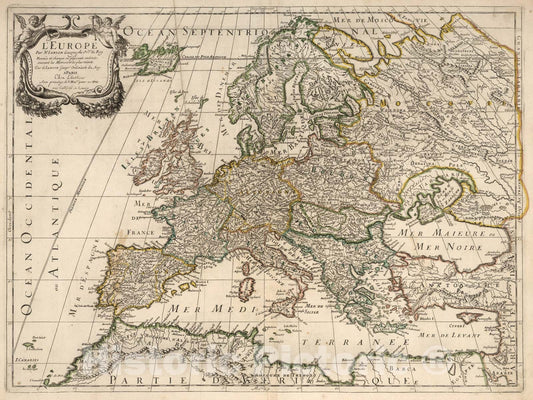 Historic Map : Europe, 1697, Vintage Wall Art