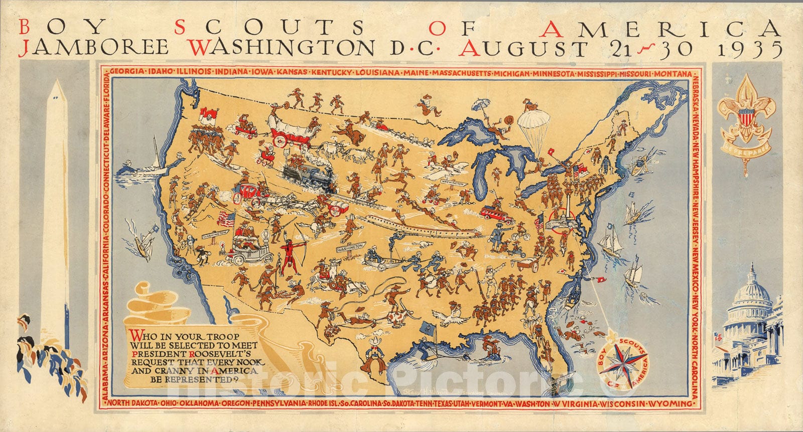 Historic Map : Boy Scouts of America jamboree, Washington, D.C., August 21-30, 1935, 1935, Vintage Wall Art