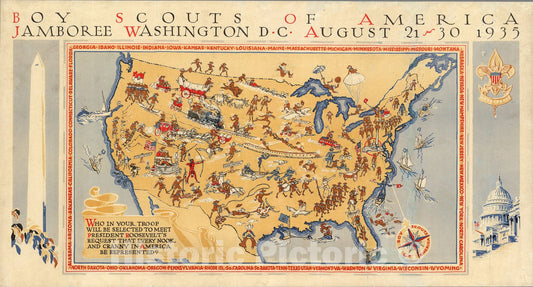 Historic Map : Boy Scouts of America jamboree, Washington, D.C., August 21-30, 1935, 1935, Vintage Wall Art