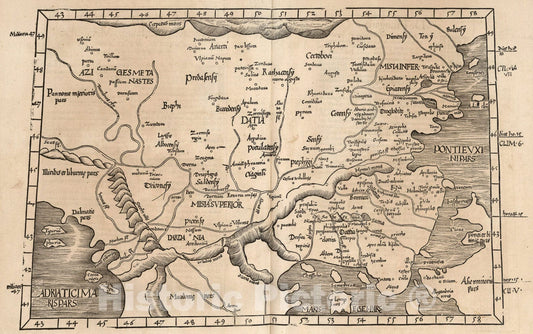 Historic Map : Europae Tabula nona continet Iaziges Metanastas, 1541, Vintage Wall Art