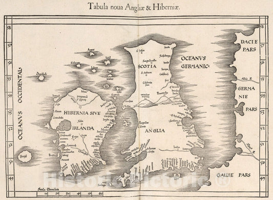 Historic Map : Tabula noua Angliae & Hiberniae, 1541, Vintage Wall Art
