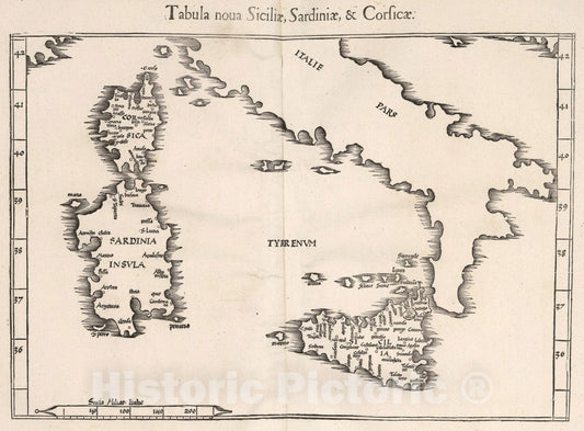 Historic Map : Tabula noua Siciliae & Cardiniae, & Corsicae, 1541, Vintage Wall Art