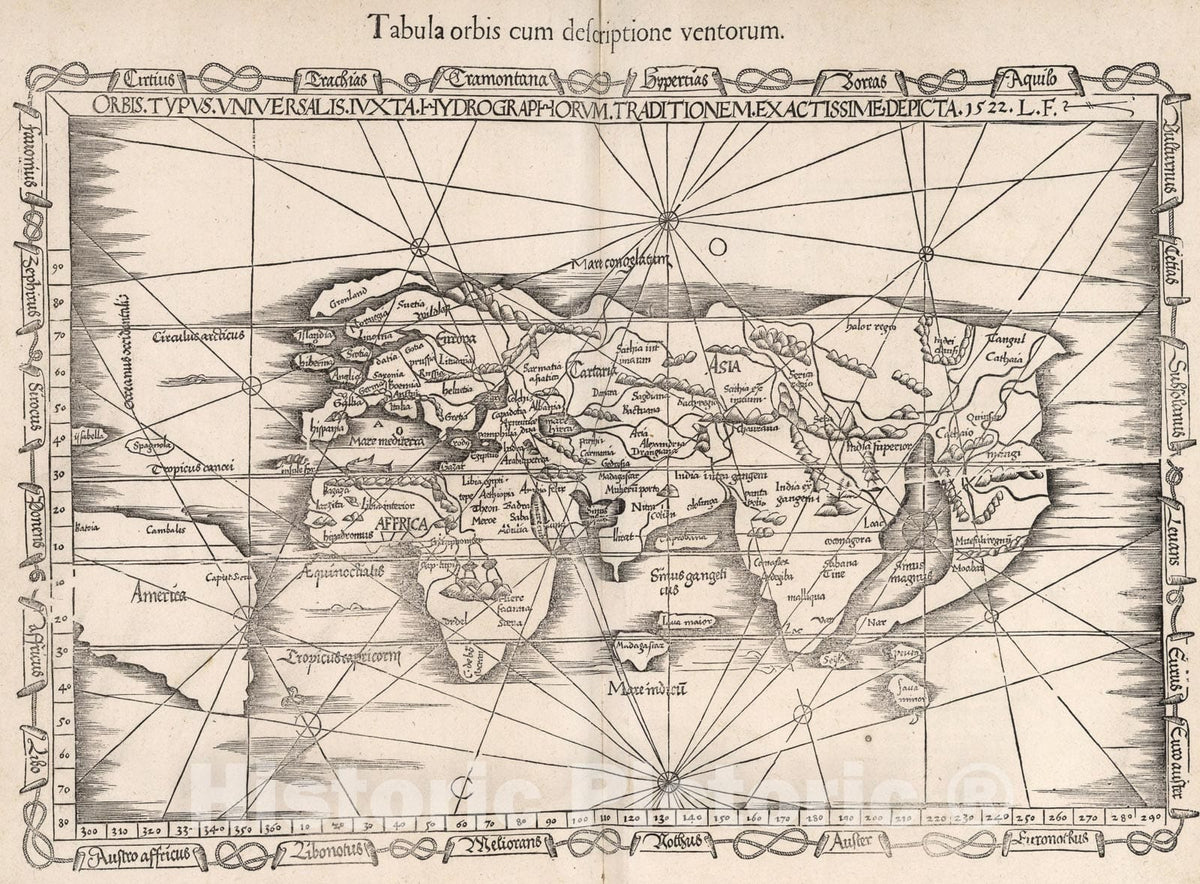 Historic Map : Tabula orbis cum descriptione ventorum, 1541, Vintage Wall Art