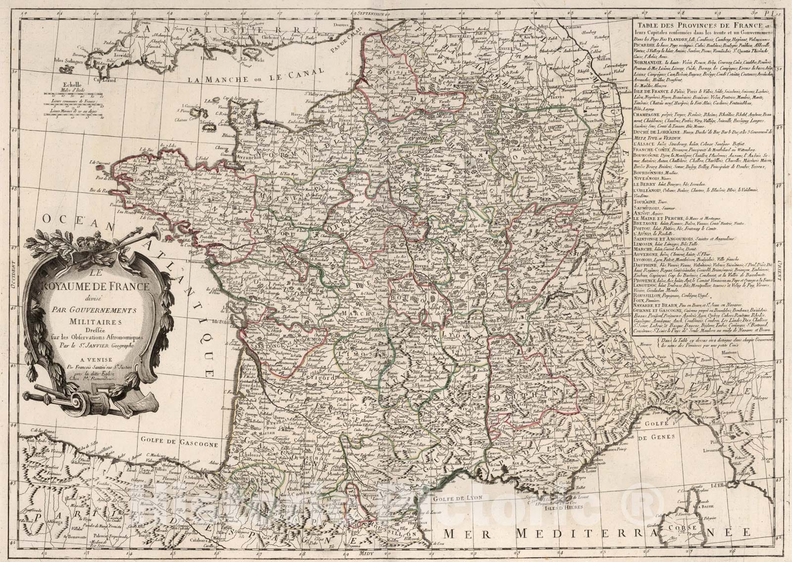 Historic Map : 11. Le Royaume de France divise Par Gouvernements Militaires., 1784, Vintage Wall Art
