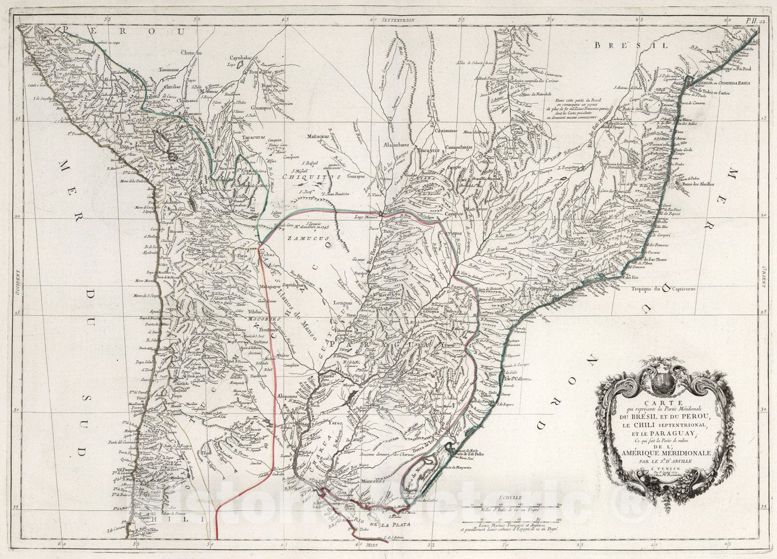 Historic Map : 52. Carte qui Represente la Partie Meridionale du Bresil et du Perou ... de l'Amerique Meridionale., 1779, Vintage Wall Art