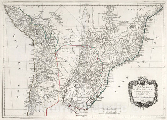 Historic Map : 52. Carte qui Represente la Partie Meridionale du Bresil et du Perou ... de l'Amerique Meridionale., 1779, Vintage Wall Art