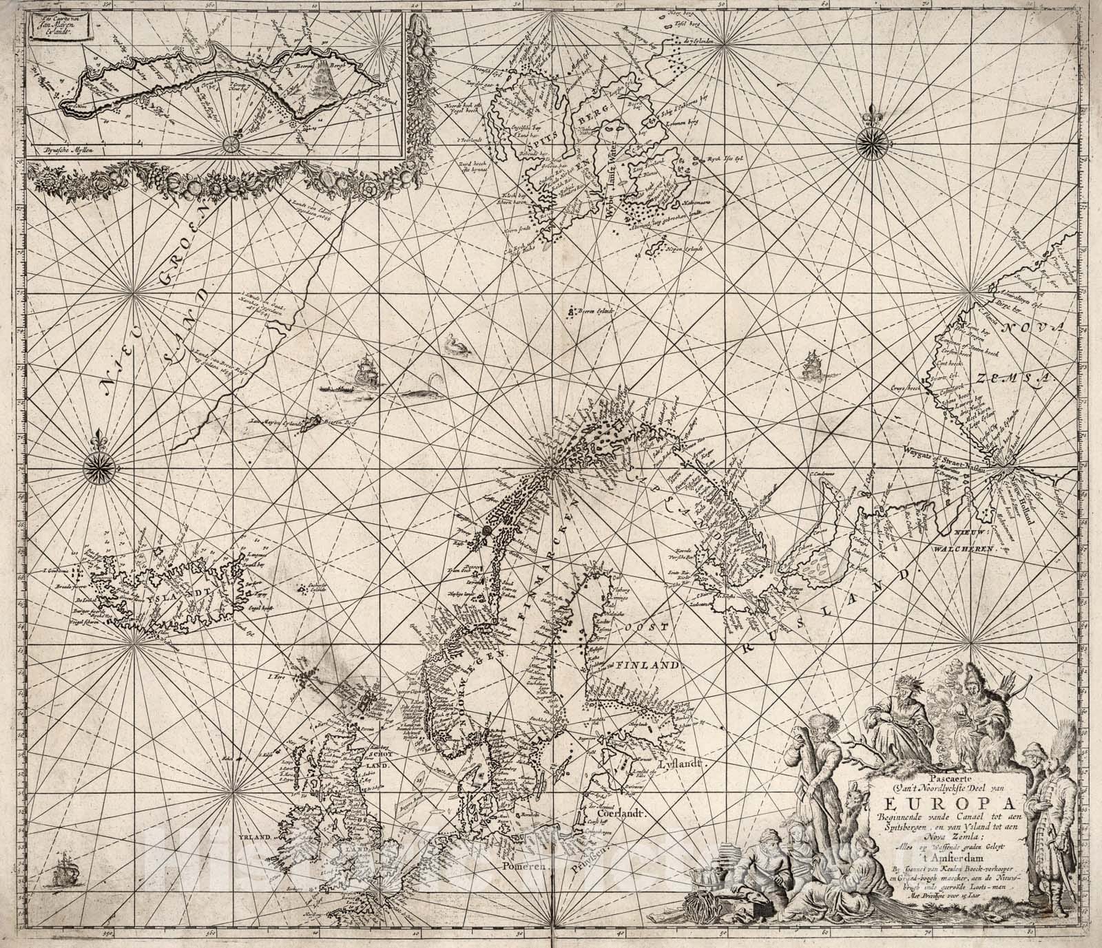 Historic Map : Pascaerte Van't Noordlyckste Deel van Europa., 1680, Vintage Wall Art