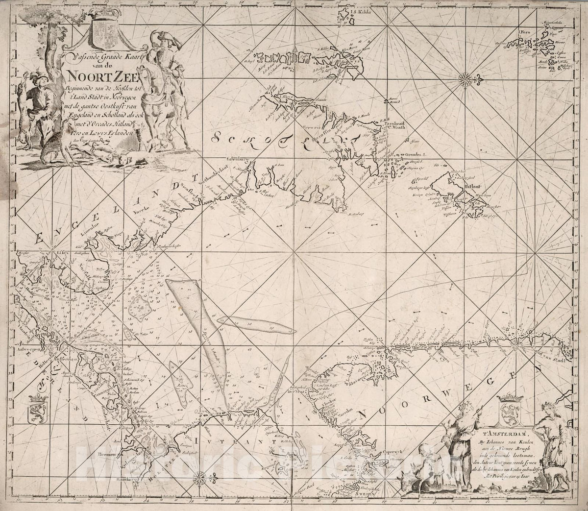 Historic Map : Wassende Graade Kaart van de Noort Zee., 1680, Vintage Wall Art