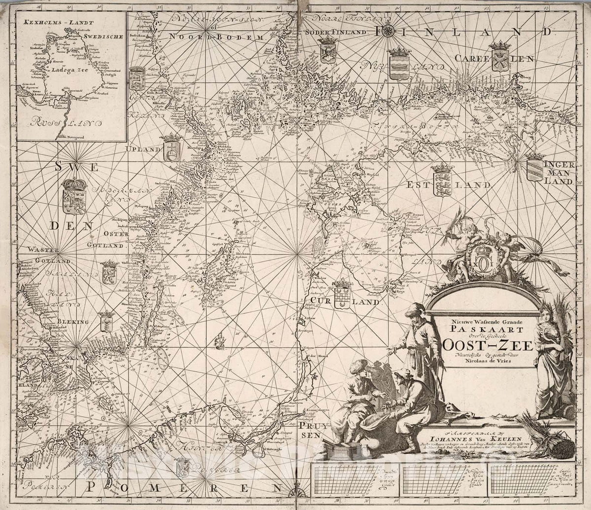 Historic Map : Nieuwe Wassende Graade Paskaart Over de Geeheele Oost-See., 1680, Vintage Wall Art