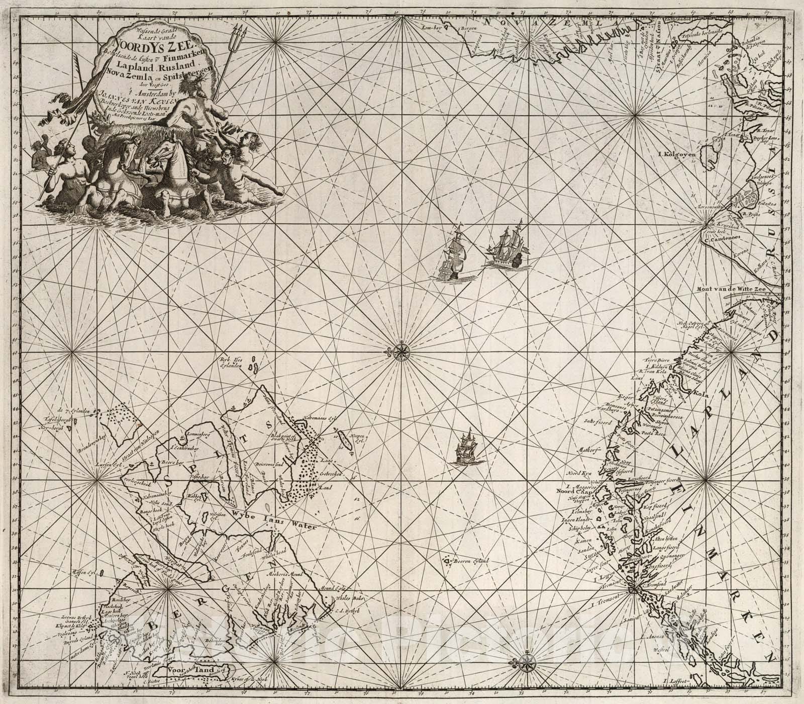 Historic Map : Wassende Grade Kaart vande Noord Ys Zee., 1680, Vintage Wall Art