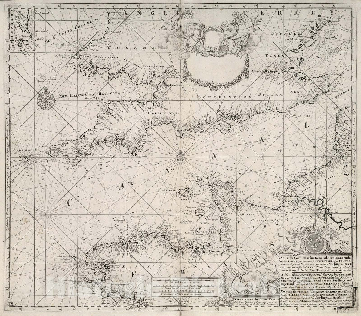 Historic Map : Nieuwe Generale Wassende Gradige Pas-Kaar Vanhet Canaal., 1680, Vintage Wall Art