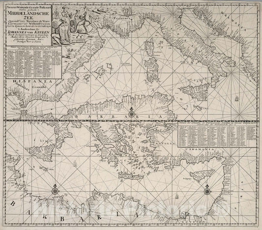 Historic Map : Nieuwe Wassende Graade Paskaart vande Geheele Middelandsche Zee., 1680, Vintage Wall Art