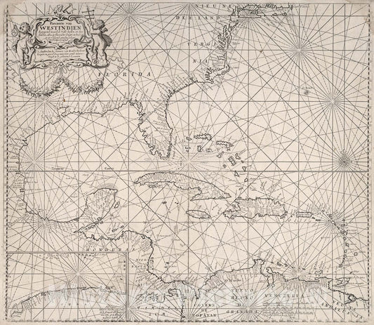 Historic Map : Pascaerte van Westindien., 1680, Vintage Wall Art