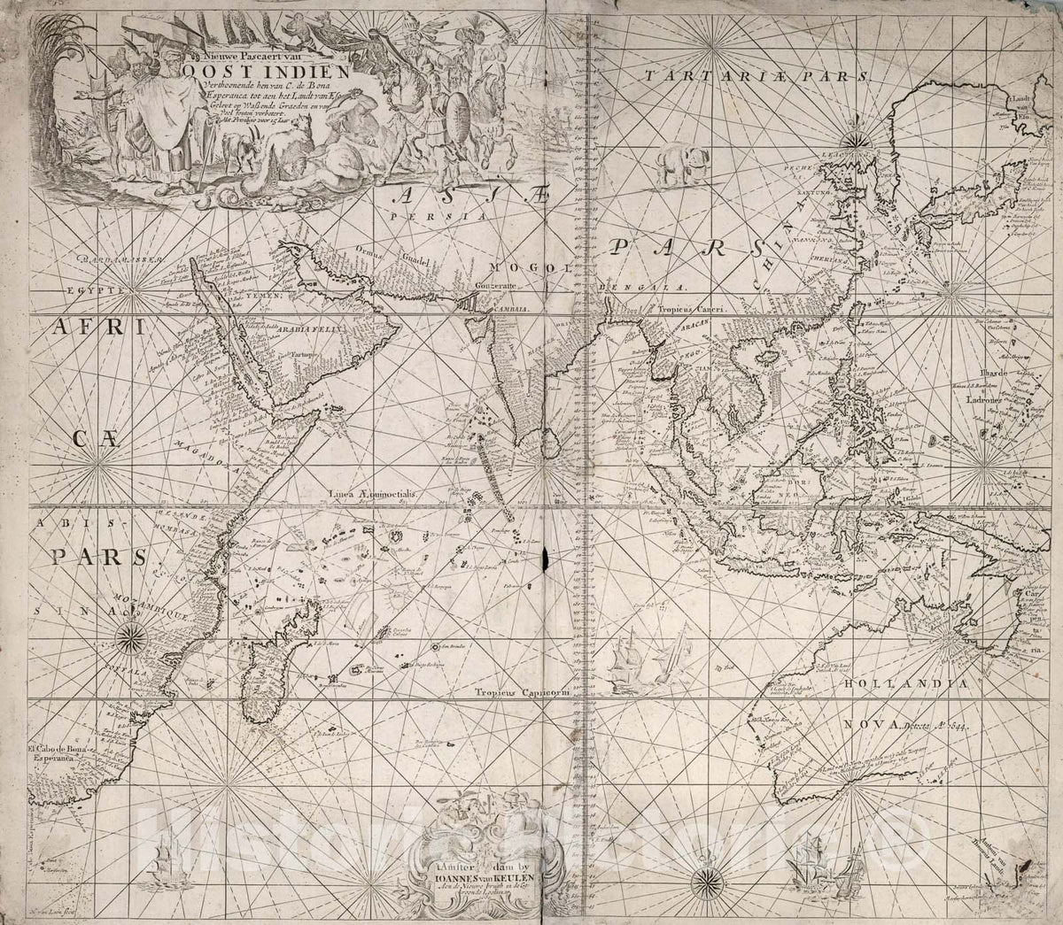 Historic Map : Nieuwe Pascaert van Oost Indien., 1680, Vintage Wall Art