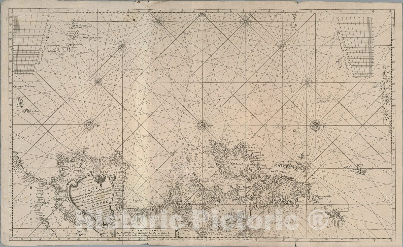 Historic Map : Neuwe Wassende Pas-Caart van de Westelykste Zee Custen van Europa., 1680, Vintage Wall Art