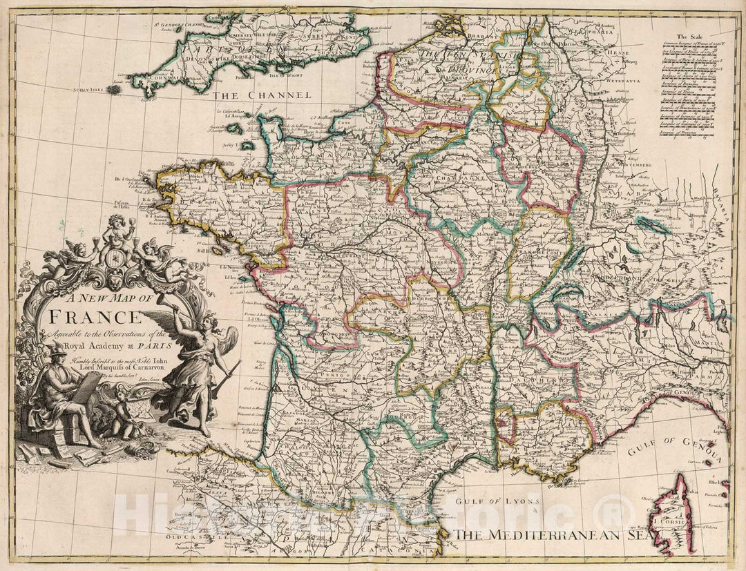 Historic Map : New Map of France., 1721, Vintage Wall Art