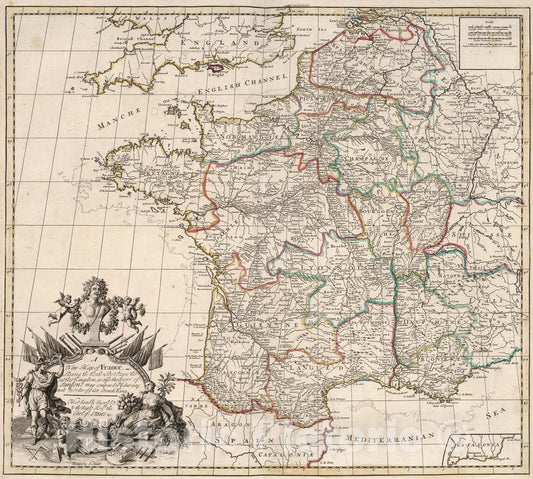 Historic Map : New Map of France., 1719, Vintage Wall Art