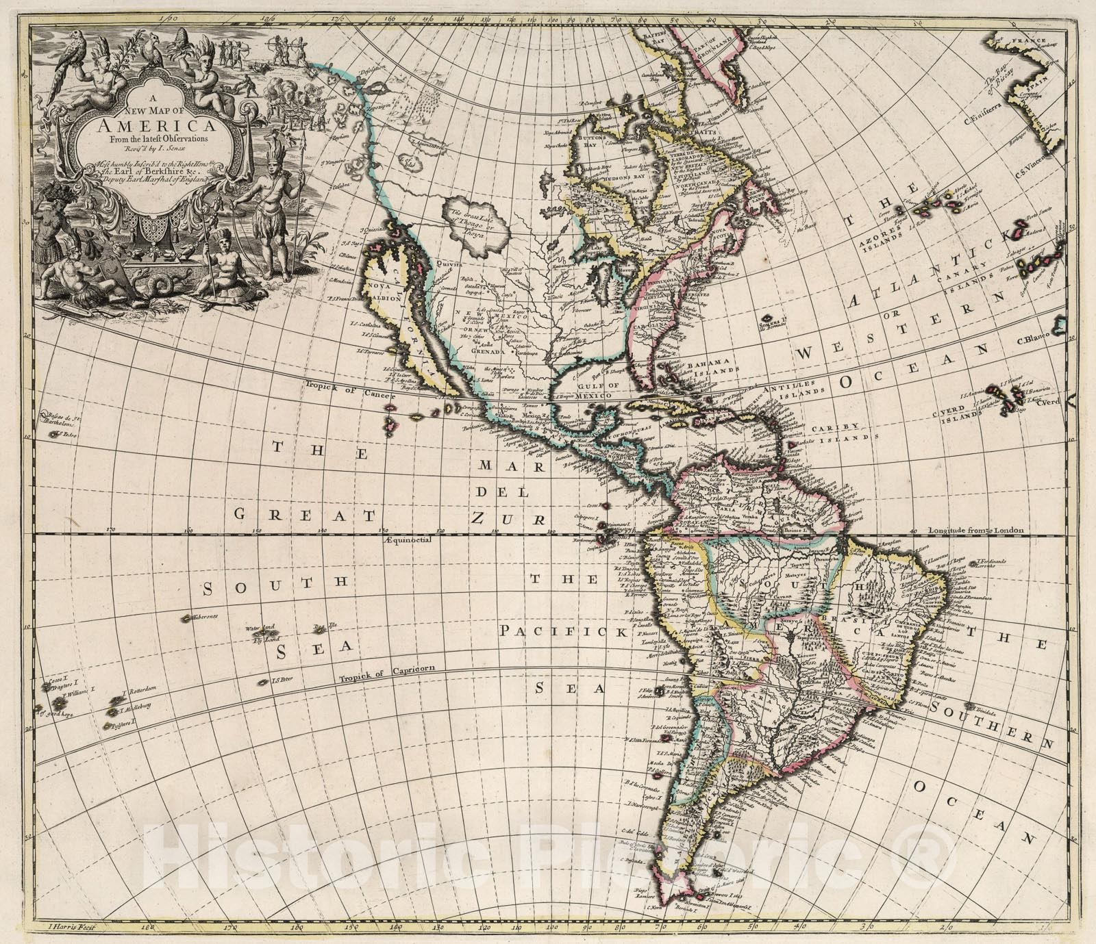 Historic Map : New Map of America., 1721, Vintage Wall Art