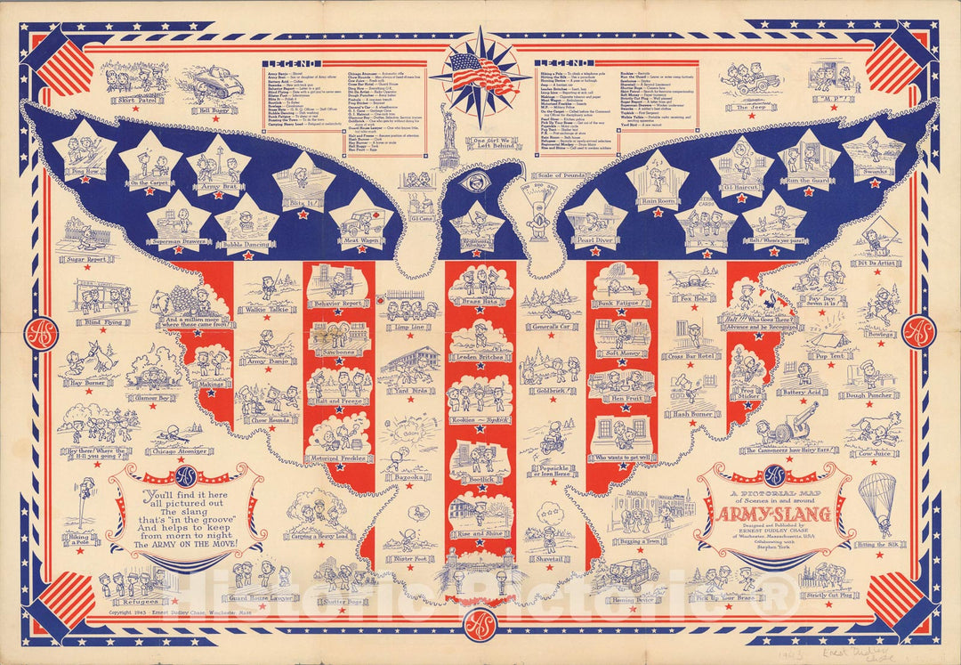Historic Map : A Pictorial Map of Scenes in and around Army-Slang, 1969, Vintage Wall Art