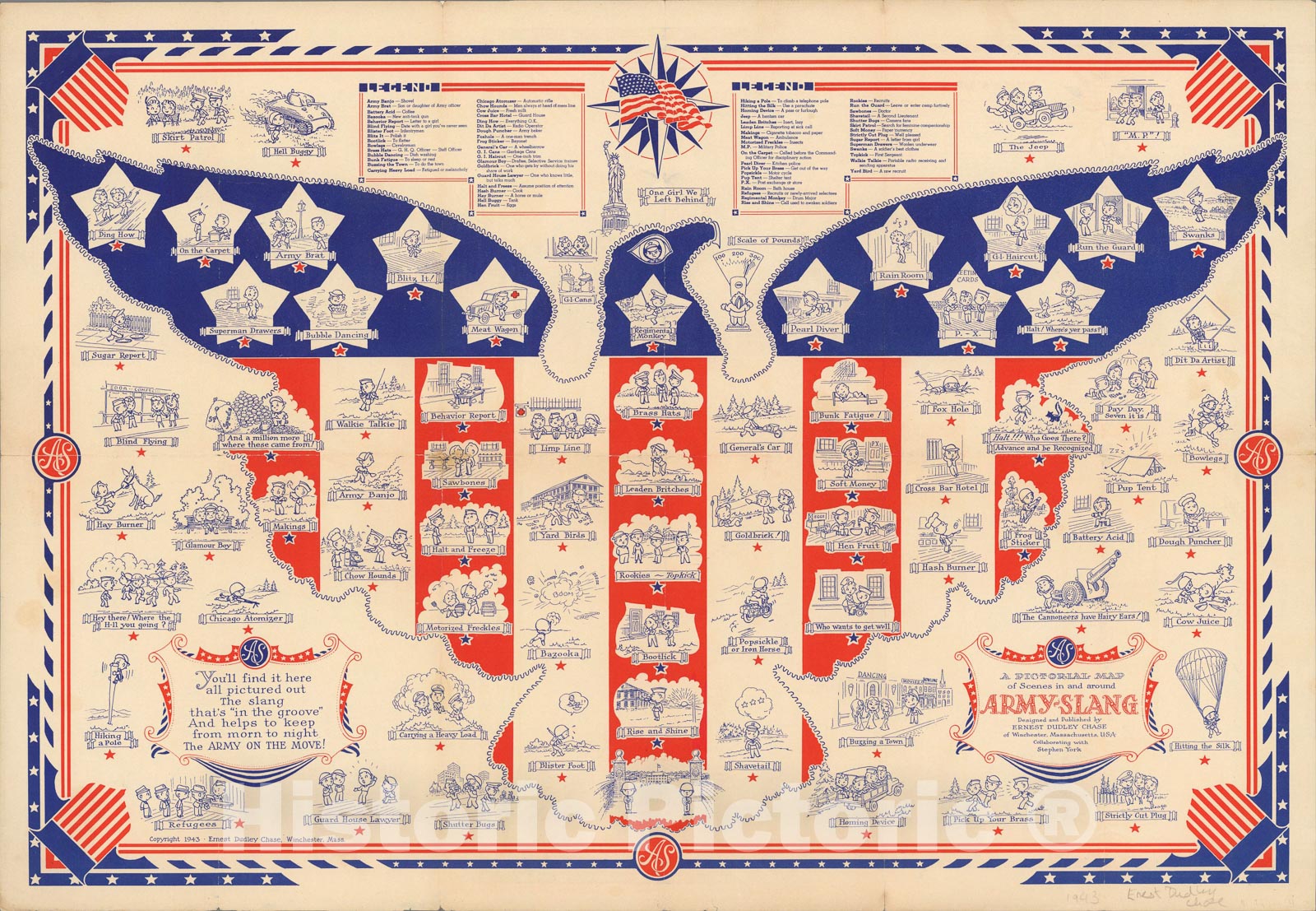 Historic Map : A Pictorial Map of Scenes in and around Army-Slang, 1969, Vintage Wall Art
