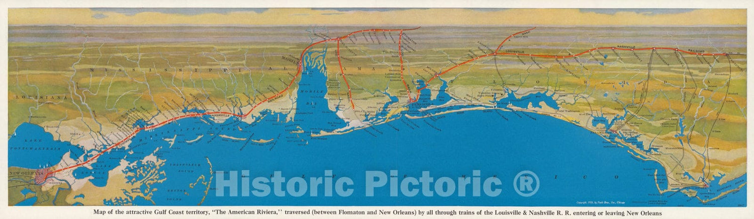 Historic Map : Map of the attractive Gulf Coast territory,, ;The American Riviera, , 1926, Vintage Wall Art