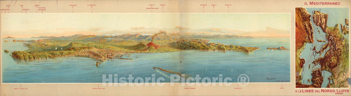 Historic Map : Naples. Stab. Richter & Co. Napoli, 1920, Vintage Wall Art