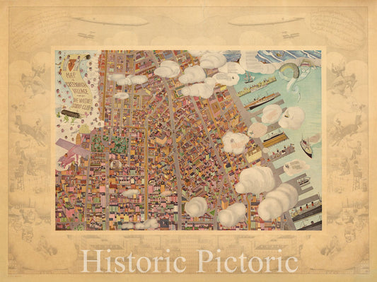Greenwich Village, New York - Pictorial Map, 1920 - Historical Map Print