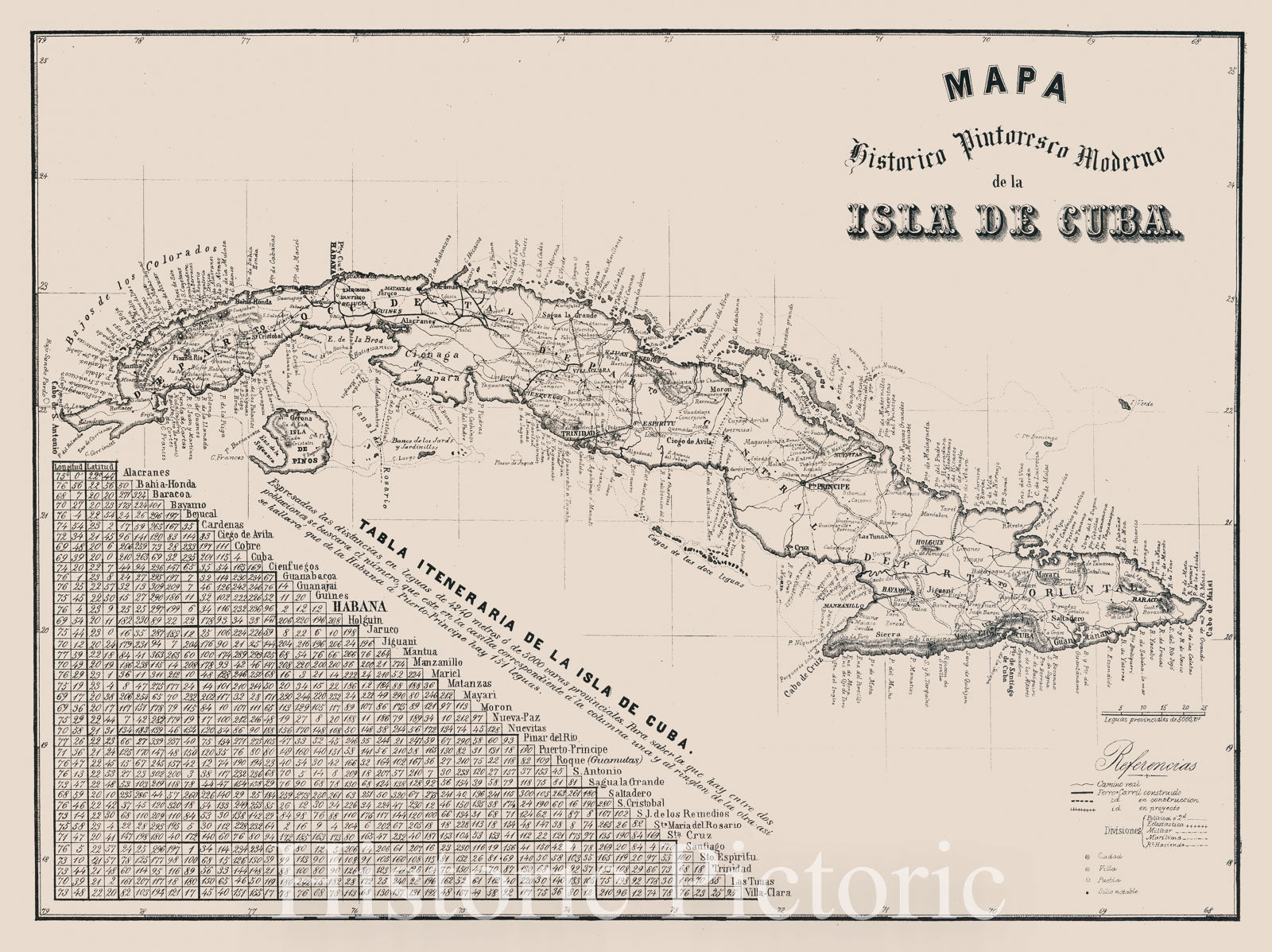 Historic Map : Mapa Historico Pintoresco Moderno de la Isla de Cuba, 1855, Vintage Wall Art