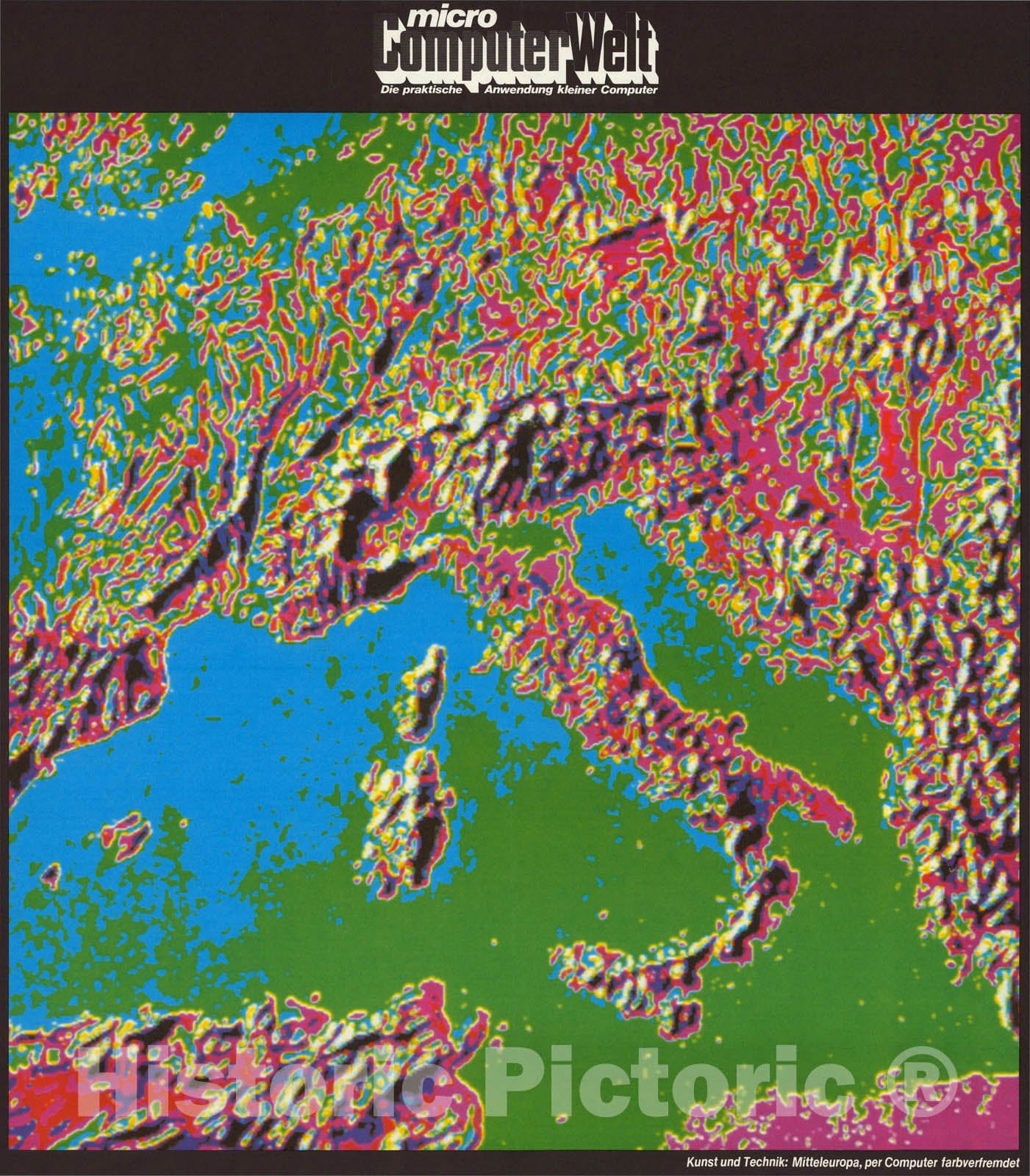Historic Map : Kunst und Technik: Mitteleuropa, per Computer farbverfremdet., 1980, Vintage Wall Art