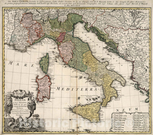 Historic Map : Italia., 1742, Vintage Wall Art