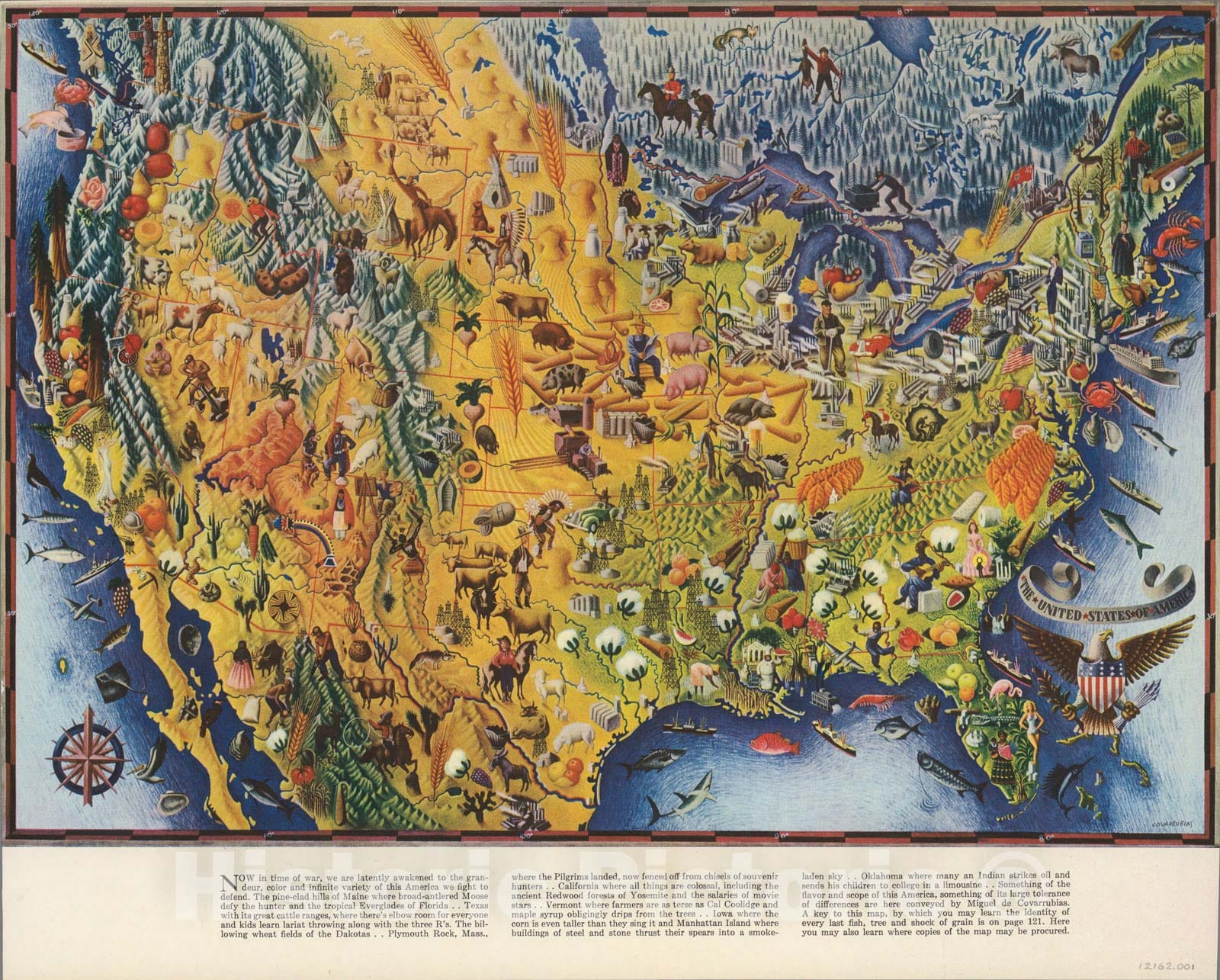 Historic Map : The United States of America., 1943, Vintage Wall Art