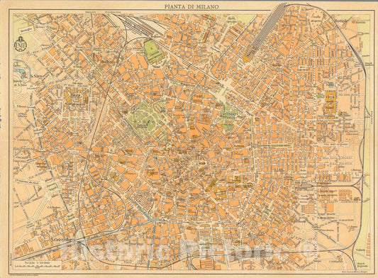 Historic Map : Pianta di Milano., 1955, Vintage Wall Art
