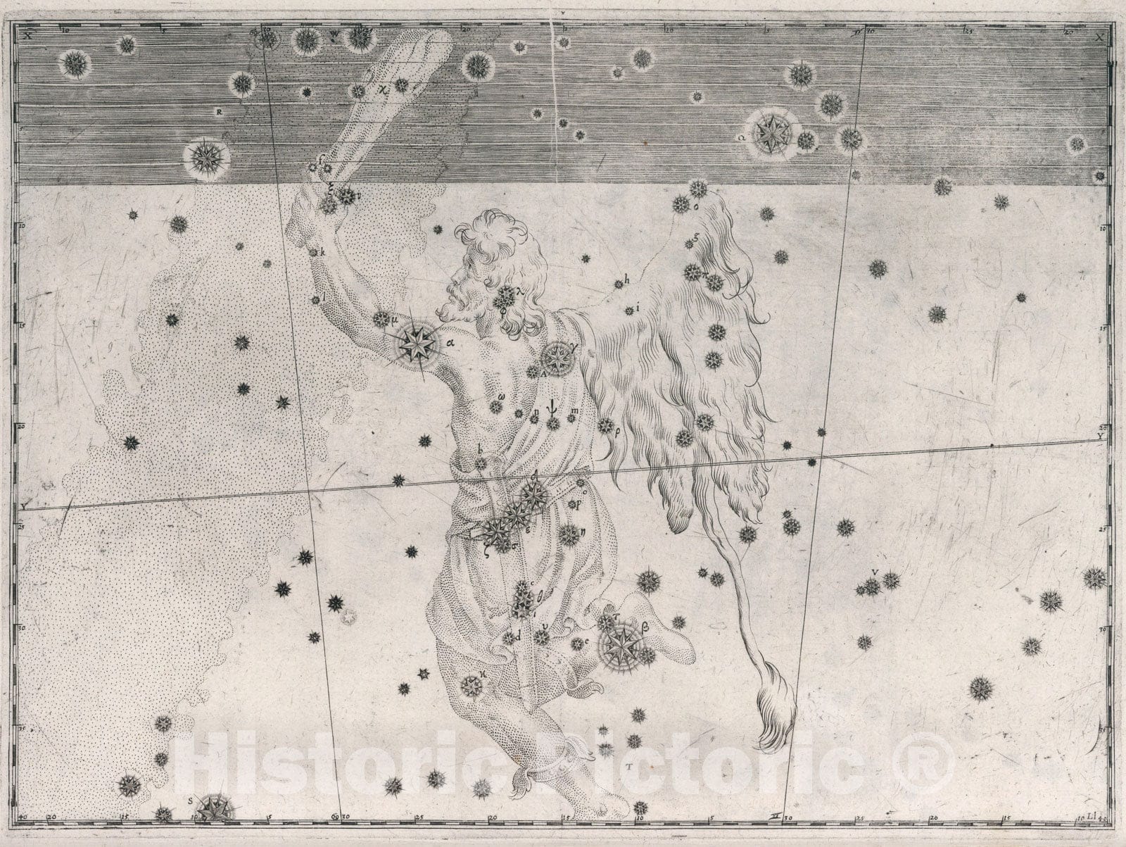 Historic Map : Constellation: Orion, Hunter with Lion Skin., 1655, Vintage Wall Art