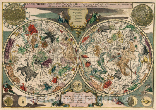 Historic Map : Planispheres Celeste., 1705, Vintage Wall Art