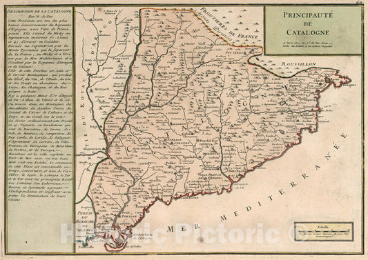 Historic Map : Principaute de Catalogne., 1705, Vintage Wall Art