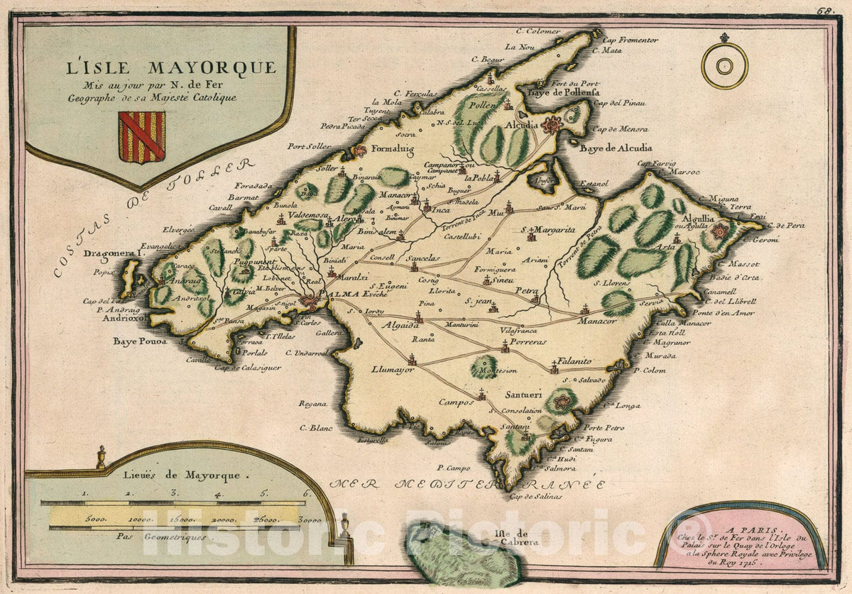 Historic Map : L'Isle Mayorque., 1715, Vintage Wall Art